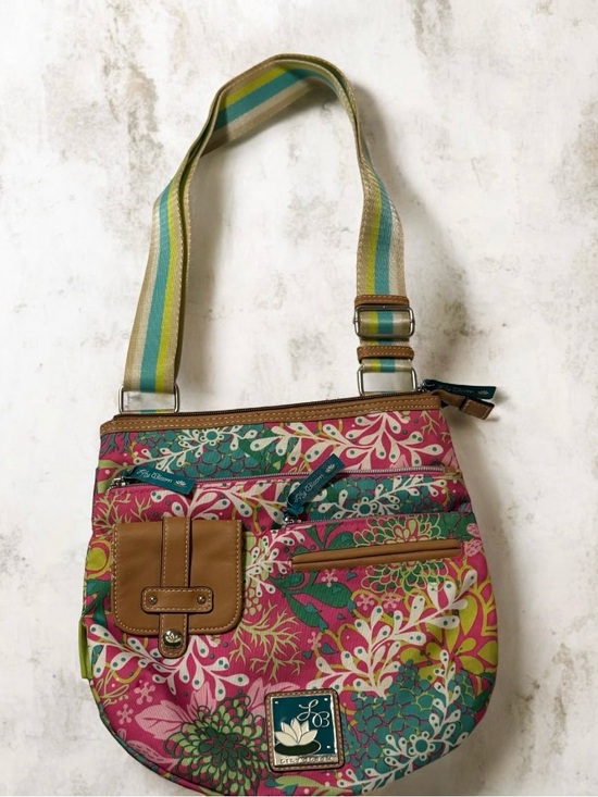 Lily Bloom Handbags - Lilly Bloom Pink & Teal Floral Crossbody with Striped Strap